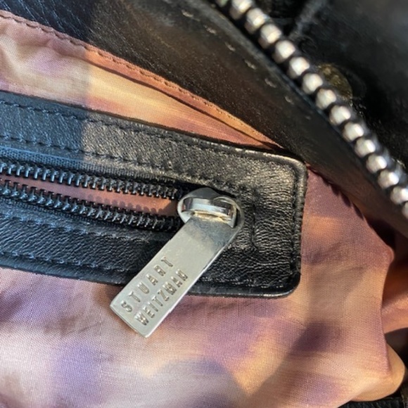 Stuart Weitzman black genuine leather shoulder bag satchel braided straps - Picture 16 of 16